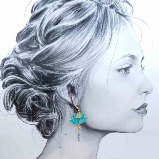 boucles d'oreilles colibri et lotus en petit pan hanako menthe boucles d'oreilles colibri et lotus en petit pan hanako menthe