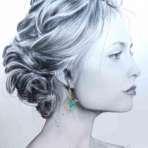 boucles d'oreilles colibri et lotus en petit pan hanako menthe boucles d'oreilles colibri et lotus en petit pan hanako menthe