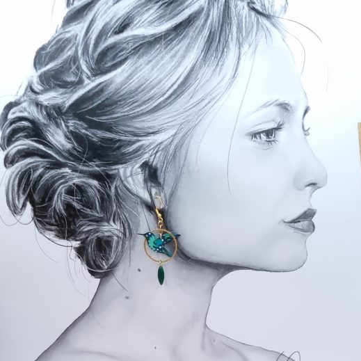 boucles d'oreilles colibri et plume en coton petit pan Wasabi émeraude boucles d'oreilles colibri et plume en coton petit pan Wasabi émeraude