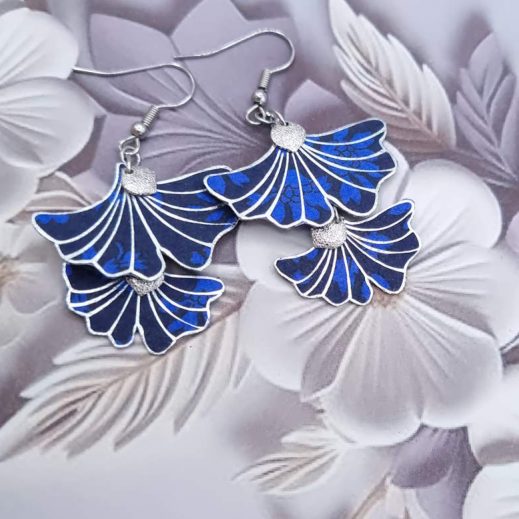 Boucles d'oreilles Gingko en TISSU liberty Capel indigo