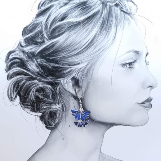 Boucles d'oreilles Gingko en TISSU liberty Capel indigo Boucles d'oreilles Gingko en TISSU liberty Capel indigo