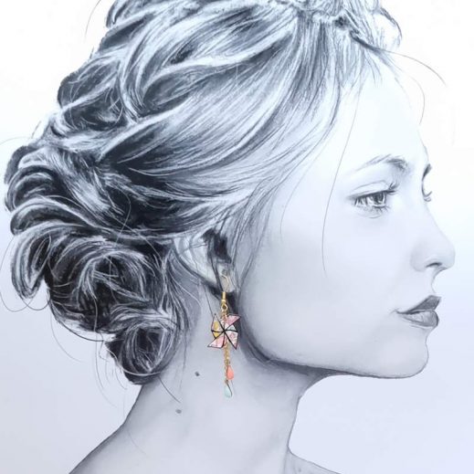 Boucles d'oreilles moulins en liberty betsy sweet pink Boucles d'oreilles moulins en liberty betsy sweet pink