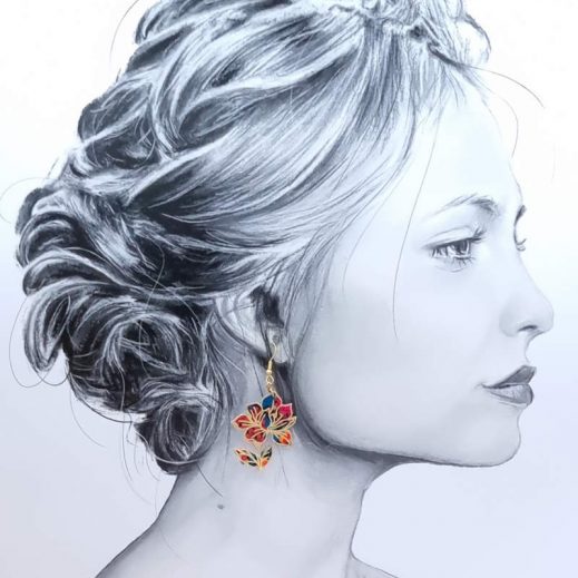 Boucles d'oreilles oiseaux inséparables et Magnolia en TISSU liberty Ciara pétrole Boucles d'oreilles oiseaux inséparables et Magnolia en TISSU liberty Ciara pétrole