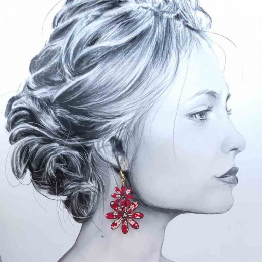 Boucles d'oreilles grandes Marguerites en liberty Mitsi Valéria rubis Boucles d'oreilles grandes Marguerites en liberty Mitsi Valéria rubis