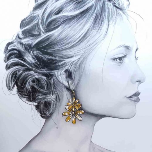 Boucles d'oreilles grandes Marguerites en liberty capel moutarde Boucles d'oreilles grandes Marguerites en liberty capel moutarde