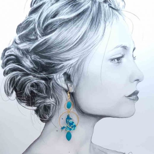 Boucles d'oreilles longues Renards en liberty Capel canard Boucles d'oreilles longues Renards en liberty Capel canard