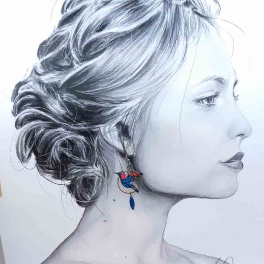 Boucles d'oreilles colibri et plume en liberty wiltshire nausicaa Boucles d'oreilles colibri et plume en liberty wiltshire nausicaa