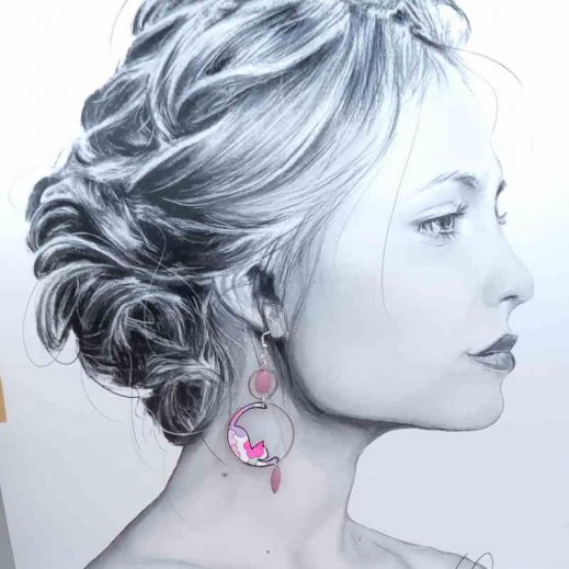 Boucles d'oreilles longues chats en liberty betsy fluo rose Boucles d'oreilles longues chats en liberty betsy fluo rose