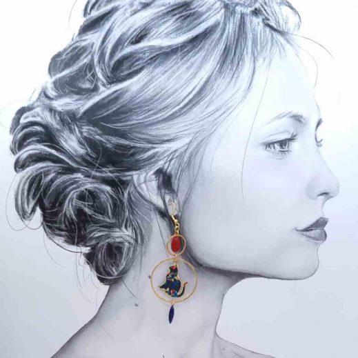 Boucles d'oreilles longues chats en liberty donna leigh Midnight Boucles d'oreilles longues chats en liberty donna leigh Midnight