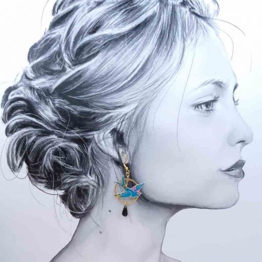 boucles d'oreilles oiseau hirondelle et plume en petit pan vert, orange et rose boucles d'oreilles oiseau hirondelle et plume en petit pan vert, orange et rose