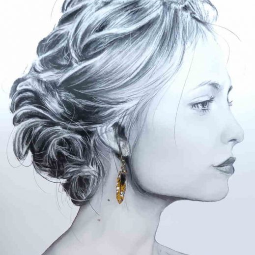 boucles d'oreilles colibri et plume en capel moutarde boucles d'oreilles colibri et plume en capel moutarde