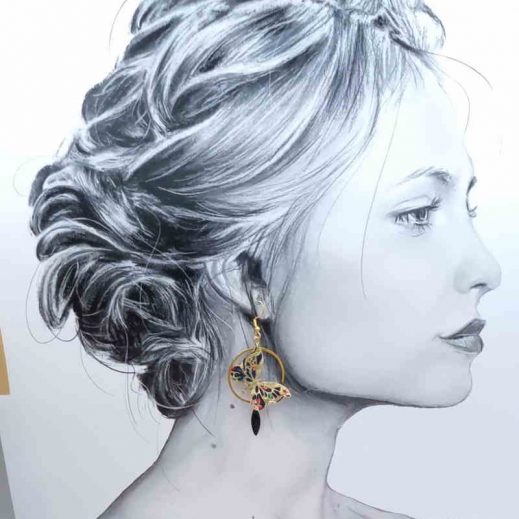 Boucles d'oreilles Papillon et lotus en liberty donna leigh midnight Boucles d'oreilles Papillon et lotus en liberty donna leigh midnight