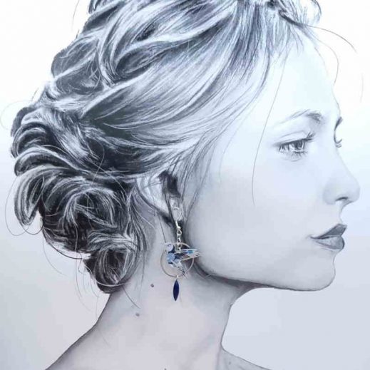 boucles d'oreilles colibri et plume liberty Wiltshire bleu nuit boucles d'oreilles colibri et plume liberty Wiltshire bleu nuit