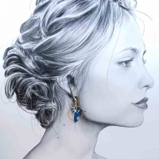 boucles d'oreilles colibri et plume liberty mitsi deep blue boucles d'oreilles colibri et plume liberty mitsi deep blue