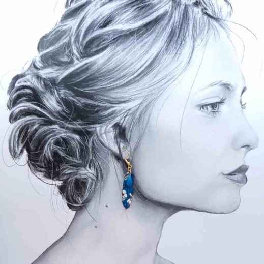 boucles d'oreilles colibri et plume liberty mitsi deep blue boucles d'oreilles colibri et plume liberty mitsi deep blue