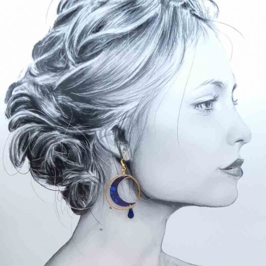 boucles lune plume en liberty capel indigo boucles lune plume en liberty capel indigo