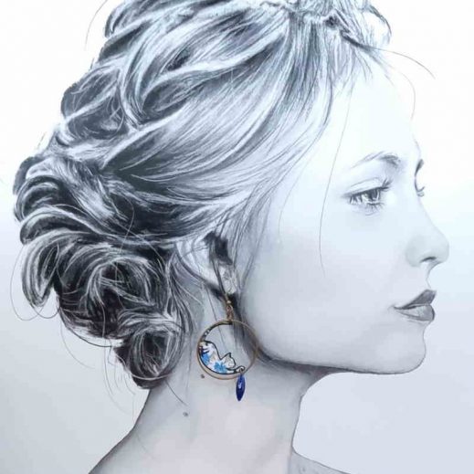 Boucles d'oreilles chats en liberty Libby myosotis Boucles d'oreilles chats en liberty Libby myosotis