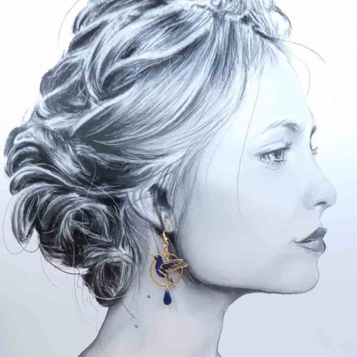 boucles colibri et plume en capel indigo boucles colibri et plume en capel indigo