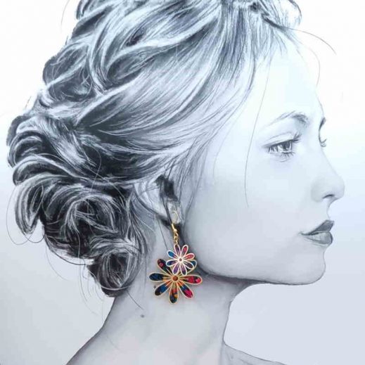 Boucles d'oreilles grandes Marguerites en liberty Ciara pétrole Boucles d'oreilles grandes Marguerites en liberty Ciara pétrole