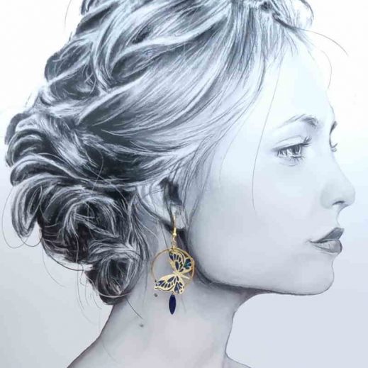 Boucles d'oreilles Papillons en liberty Erica Navy Boucles d'oreilles Papillons en liberty Erica Navy