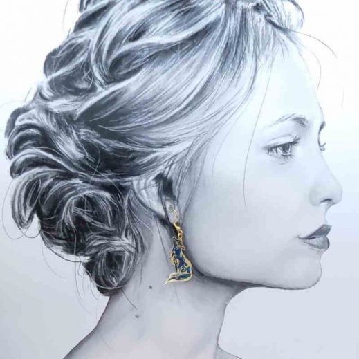 Boucles d'oreilles Lune et Loup en liberty Erica navy Boucles d'oreilles Lune et Loup en liberty Erica navy