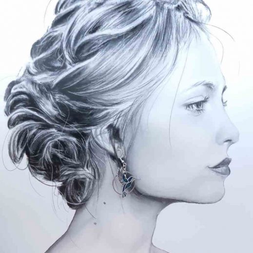 boucles d'oreilles colibri et plume en liberty Erica navy boucles d'oreilles colibri et plume en liberty Erica navy