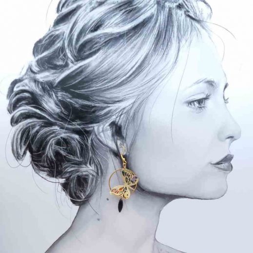 Boucles d'oreilles Papillons en liberty Faria B noir Boucles d'oreilles Papillons en liberty Faria B noir