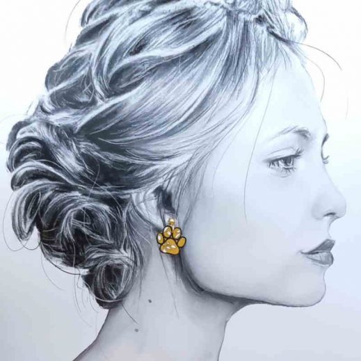 Boucles d'oreilles mini pattes en liberty Capel moutarde Boucles d'oreilles mini pattes en liberty Capel moutarde