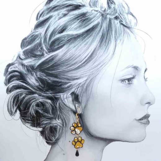 Boucles d'oreilles pattes en liberty Capel moutarde Boucles d'oreilles pattes en liberty Capel moutarde