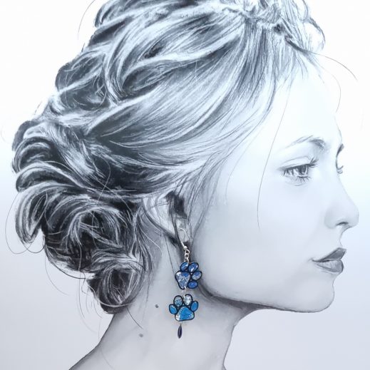 Boucles d'oreilles dépareillées pattes en liberty Margareth Annie bleu Boucles d'oreilles dépareillées pattes en liberty Margareth Annie bleu