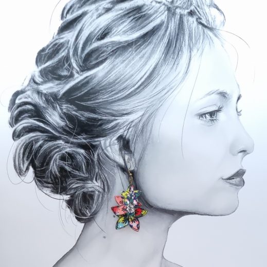 boucles d'oreilles papillons et fleurs de tiaré en liberty thorpe vert et corail boucles d'oreilles papillons et fleurs de tiaré en liberty thorpe vert et corail