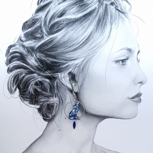 Boucles d'oreilles loup et lune en liberty wiltshire outremer Boucles d'oreilles loup et lune en liberty wiltshire outremer