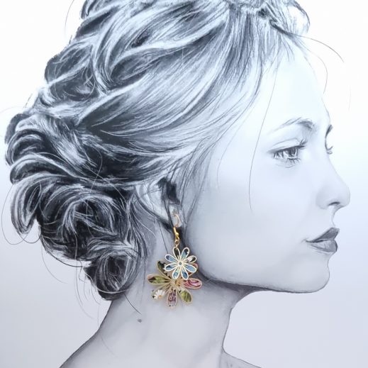 Boucles d'oreilles grandes Marguerites en liberty Curious land lavande Boucles d'oreilles grandes Marguerites en liberty Curious land lavande