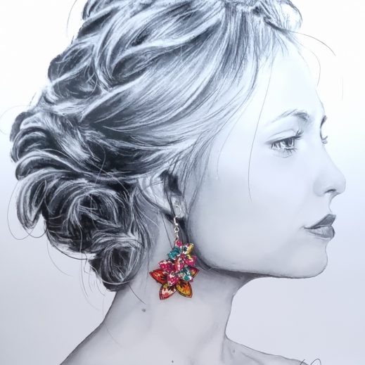 boucles d'oreilles papillons et fleurs de tiaré en liberty Margaret annie fushia boucles d'oreilles papillons et fleurs de tiaré en liberty Margaret annie fushia