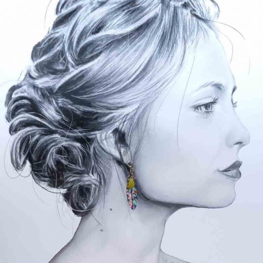 boucle d'oreille plume à l'unité en liberty thorpe Kaki et corail boucle d'oreille plume à l'unité en liberty thorpe Kaki et corail