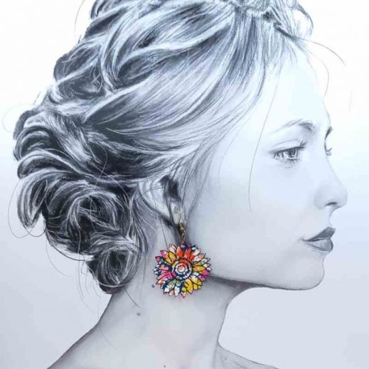 Boucles d'oreilles grands tournesols en liberty Libby tangerine Boucles d'oreilles grands tournesols en liberty Libby tangerine