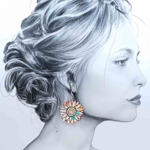 Boucles d'oreilles grands tournesols en Liberty Adelajda Soleil Boucles d'oreilles grands tournesols en Liberty Adelajda Soleil