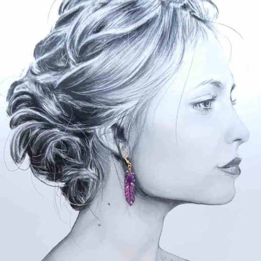 boucles d'oreilles colibri et plume en Petit Pan hanako violet boucles d'oreilles colibri et plume en Petit Pan hanako violet