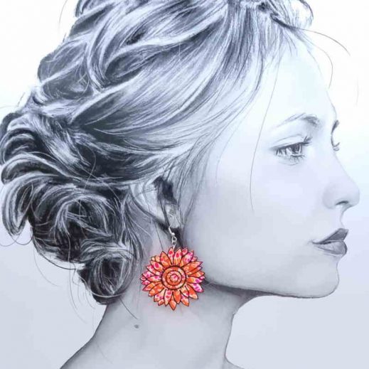 Boucles d'oreilles grands tournesol en petit pan calendula rose Boucles d'oreilles grands tournesol en petit pan calendula rose