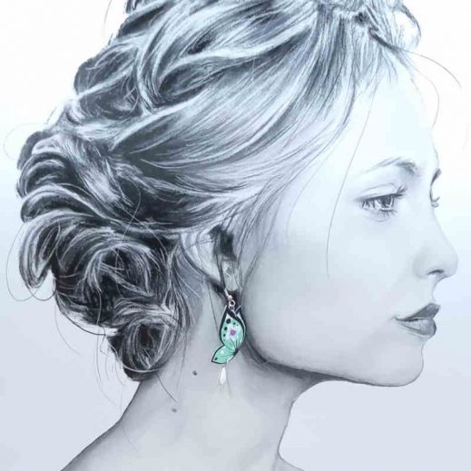 Boucles d'oreilles papillon et lotus en petit pan fleurs des îles vert d'eau Boucles d'oreilles papillon et lotus en petit pan fleurs des îles vert d'eau