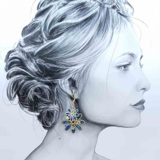Boucles d'oreilles grandes Marguerites en liberty Strawberry thief denim Boucles d'oreilles grandes Marguerites en liberty Strawberry thief denim