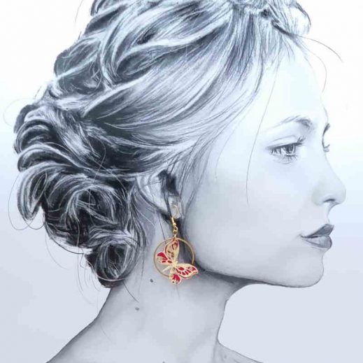 boucles d'oreilles papillon et hibiscus en liberty Capel rouge boucles d'oreilles papillon et hibiscus en liberty Capel rouge