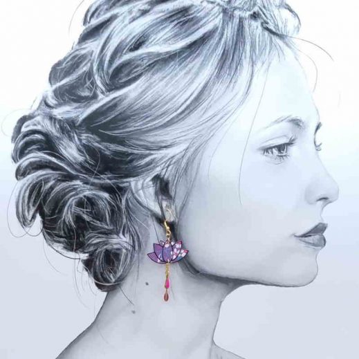 Boucles d'oreilles papillon et lotus en petit pan Hanako violet Boucles d'oreilles papillon et lotus en petit pan Hanako violet
