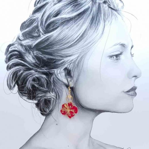 boucles d'oreilles Hibiscus en liberty Capel rubis boucles d'oreilles Hibiscus en liberty Capel rubis