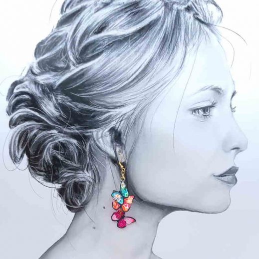 boucles d'oreilles papillons et fleurs de tiaré en tissu PETIT PAN boucles d'oreilles papillons et fleurs de tiaré en tissu PETIT PAN