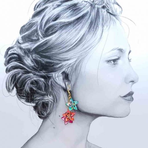 boucles d'oreilles papillons et fleurs de tiaré en tissu PETIT PAN boucles d'oreilles papillons et fleurs de tiaré en tissu PETIT PAN