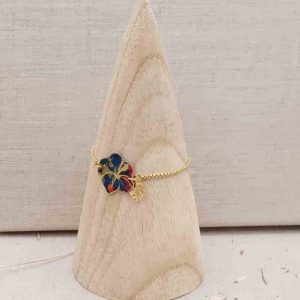 Bracelet ajustable fleur hibiscus en liberty Ciara pétrole