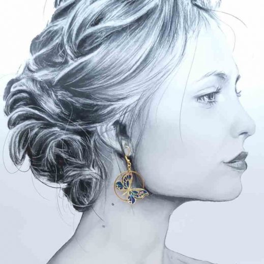boucles d'oreilles papillon et hibiscus en liberty Erica Navy boucles d'oreilles papillon et hibiscus en liberty Erica Navy