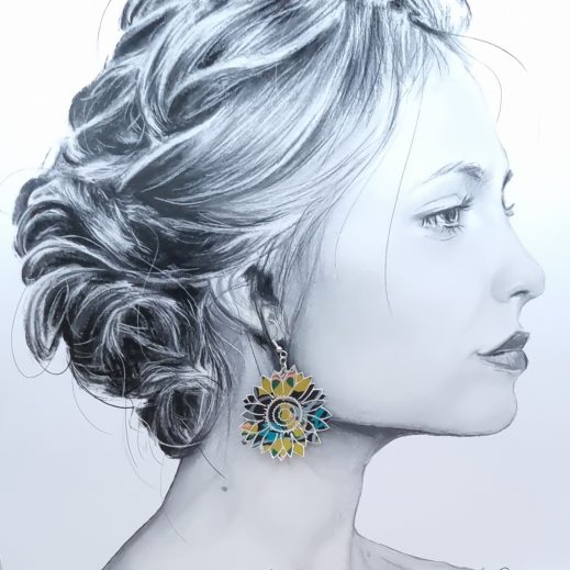 Boucles d'oreilles grands tournesols en liberty Revival moutarde Boucles d'oreilles grands tournesols en liberty Revival moutarde