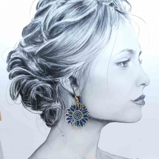 Boucles d'oreilles grands tournesols en liberty Erica Navy Boucles d'oreilles grands tournesols en liberty Erica Navy